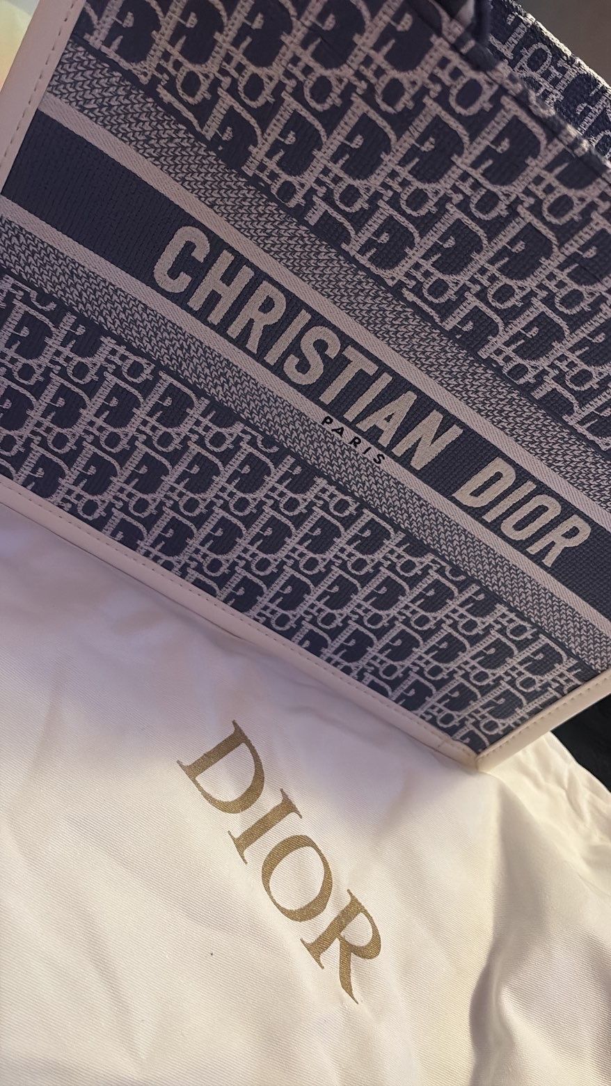 Medium Dark Blue/White Cristian Dior book tote bag