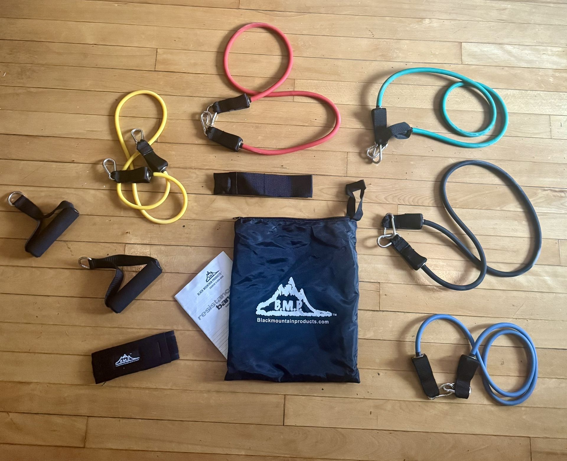 Black Mountain Products Resistance Band Set with Door Anchor, Ankle Strap, Exercise Chart, and Carry