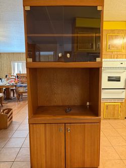 Oak Wood Display Cabinet with Glass Doors