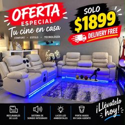 🔥 Luxury Reclining Living Room Set with LED Lights and Integrated Sound