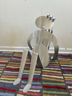 Vintage Fred Garbotz Postmodern Aluminum Figural Girl Magazine Rack Vinyl Record Holder by Rockledge Design Studios
