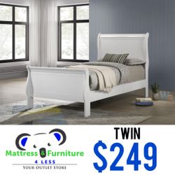 Louis Philippe Twin Sleigh Panel Bed White