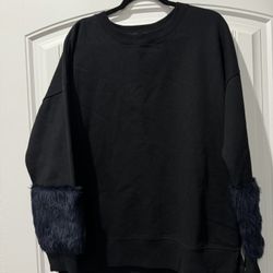 Black Faux Fur Sweatshirt 