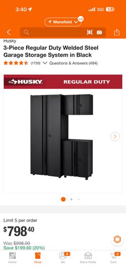 New In Box Husky 3-Piece Regular Duty Welded Steel Garage Storage System in Black