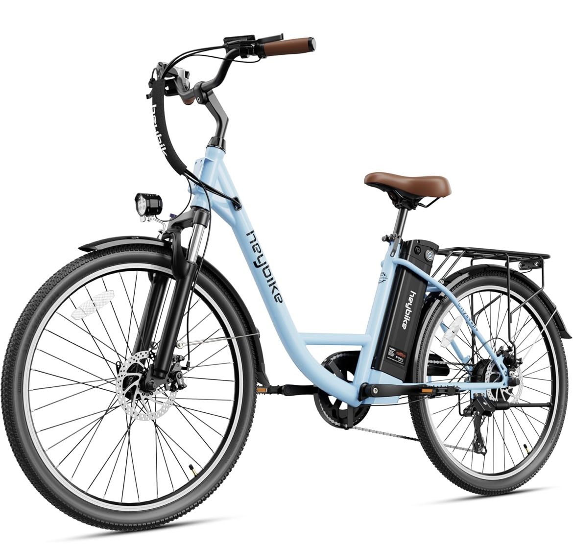 Heybike Cityscape Electric Bike 350W(Peak 500W) Electric City Cruiser Bicycle Up to 40 Miles Removable Battery, 7-Speed and Dual Shock Absorber, 26" E