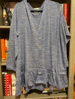 Lori Goldstein Blue Striped Button Front Tunic, Size 3X