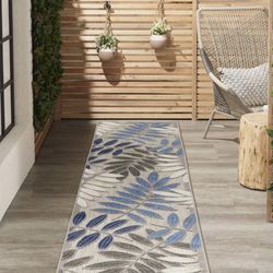 Nourison Runner Area/blue,cream and Light and Dark gray/2’3”x8’