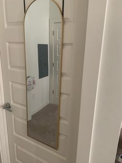 DUMOS 47"x14" Full Length Door Mirror, Arched Full Body Door Mirror, Gold