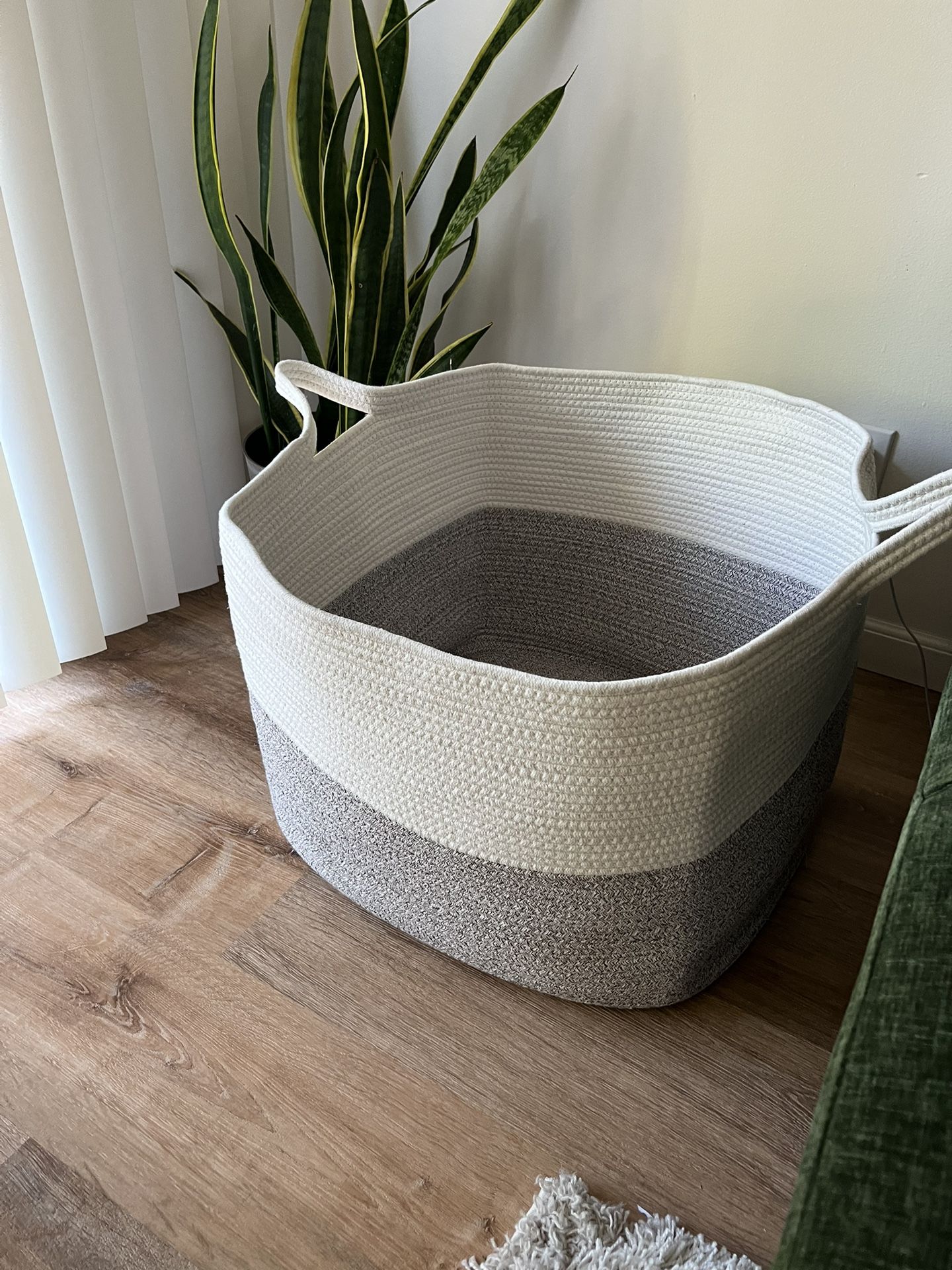 Large White and Gray Fabric Storage Basket