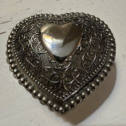 Vintage Heart Trinket Glass Box With Silver Plated Lid