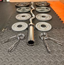 Pretty Cool Start Olympic Curl Bar with Pairs on 25s to 2.5s Pounders. BRAND NEW!! Brute W: 105#