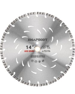 14Inch Laser Welded Diamond Saw Blade Turbo Segmented General Purpose Diamond Blade Dry/Wet Cutting Concrete, Reinforced Concrete, Masonry, Brick, Blo