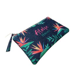 Hawaiian-Inspired Black Cosmetic Pouch & Nail File Set – Orange & Green Design