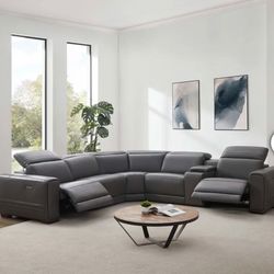 Karson Leather Power Reclining Sectional with Power Headrests
