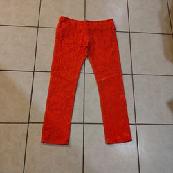 Mens Orange Stacked Skinny Jeans