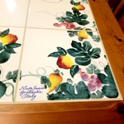 Italian Hand Painted Kitchen Table..Grape Vine Design!@..Solid Wood And Tile Top..Size 62x38 Wide 30 Inches Tall...6 Padded Solid Wood Kitchen Chairs.