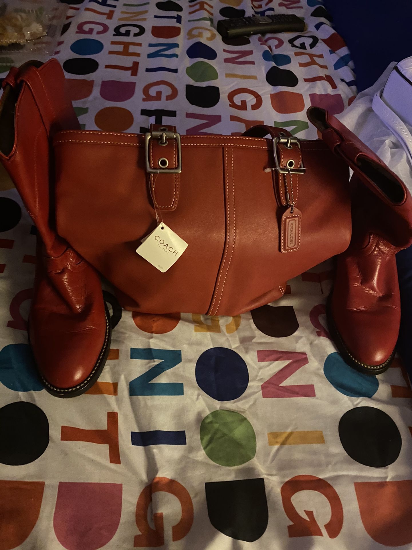 Coach purse with sz6 red leather cowboy boots