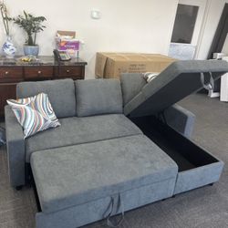 Gray Microfiber Sectional Sleeper Sofa Couch And Ottoman