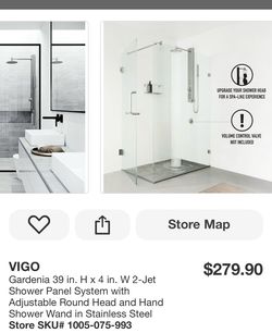 VIGO Gardenia 39 in. H × 4 in. W 2-Jet Shower Panel System with Adjustable Round Head and Hand Shower Wand in Stainless Steel