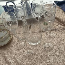 Botella Para Vino Con 6 Copa Con Diseños De Uvas A Mano