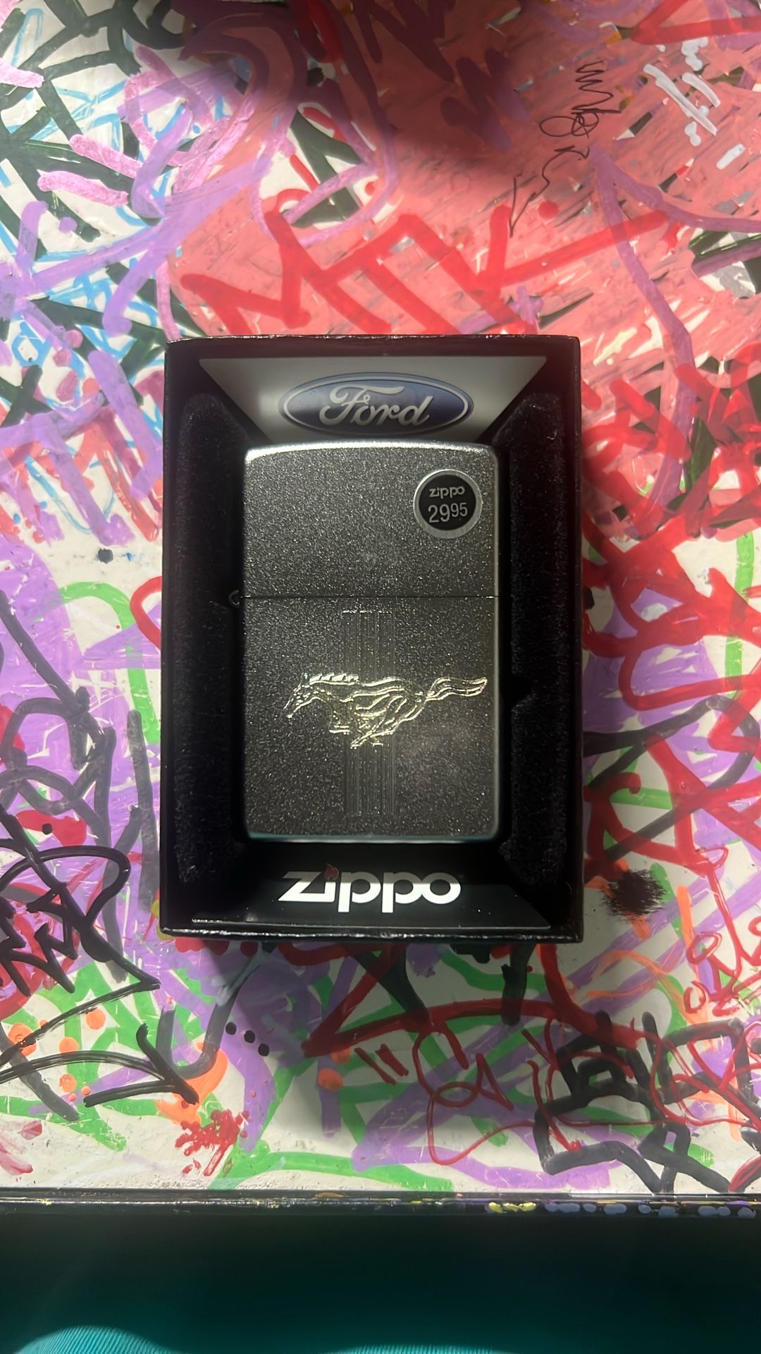 Zippo Lighter - Ford Motor Company - Mustang - Engraved - Tri-Bar Running Horse New In Box
