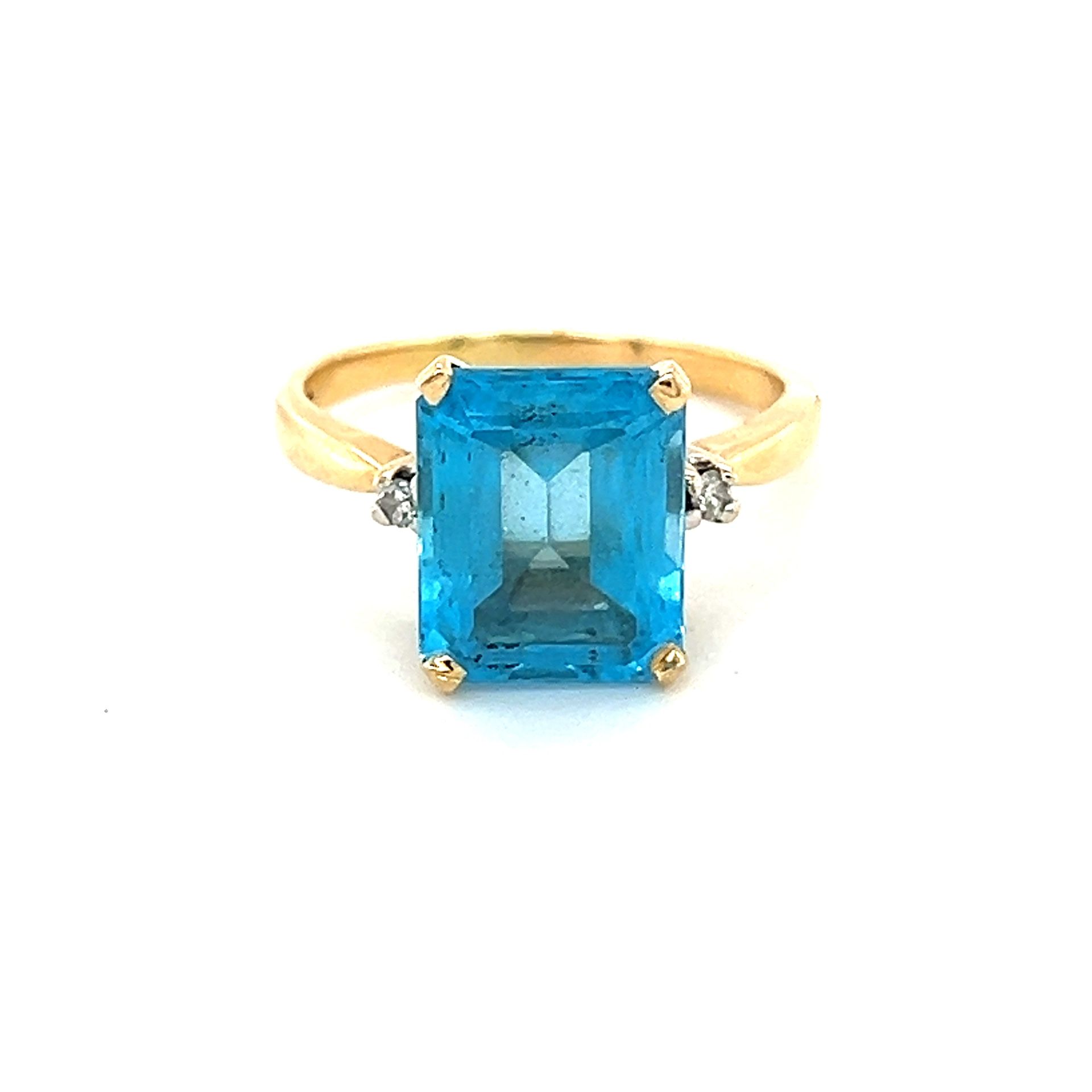 14k Emerald-Cut Topaz/Diamonds Ring