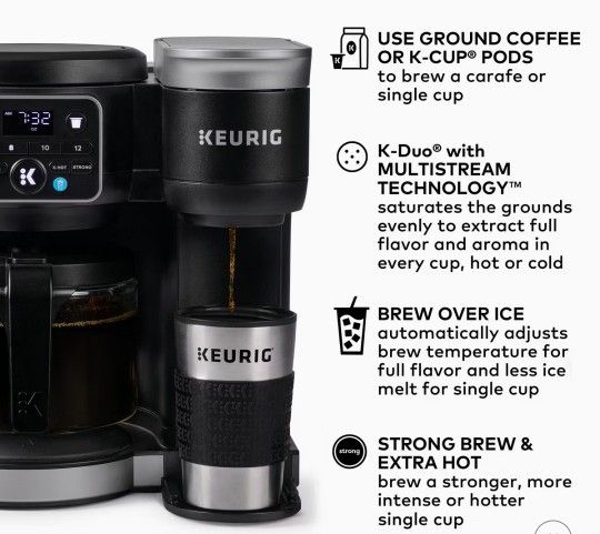 Keurig k•Keurig K-Duo Hot & Iced Single-Serve & Carafe Coffee Maker Black: ElecmduDuo