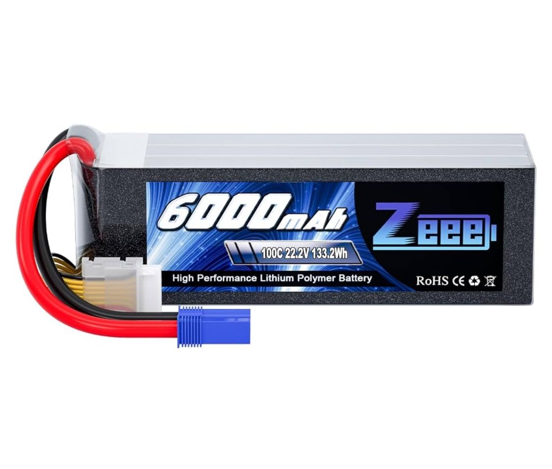 Zeee 22.2V 100C 6000mAh 6S Lipo Battery with EC5 Connector RC Battery for RC Car Truck RC Airplane Helicopter Quadcopter Boat 100+ bought in past mont