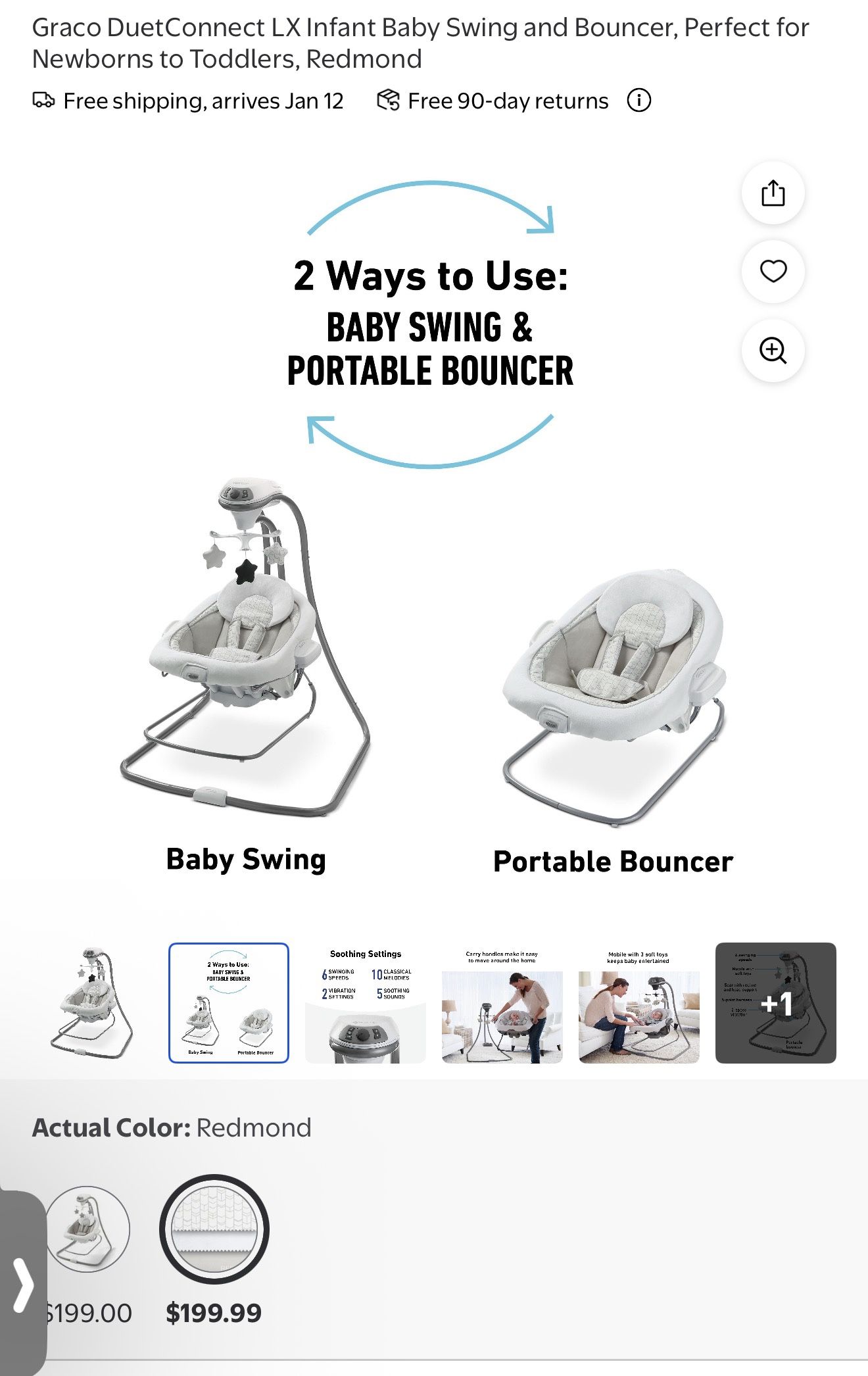 Graco DuetConnect LX Infant Baby Swing and Bouncer, Perfect for Newborns to Toddlers, Redmond