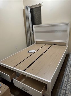 WHITE PLATFORM BED 🤍 STORAGE DRAWERS 🛏️