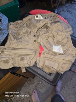 Vintage Stream Designs Men's 3XL Fly Fishing Zippered Vest Beige Khaki Used