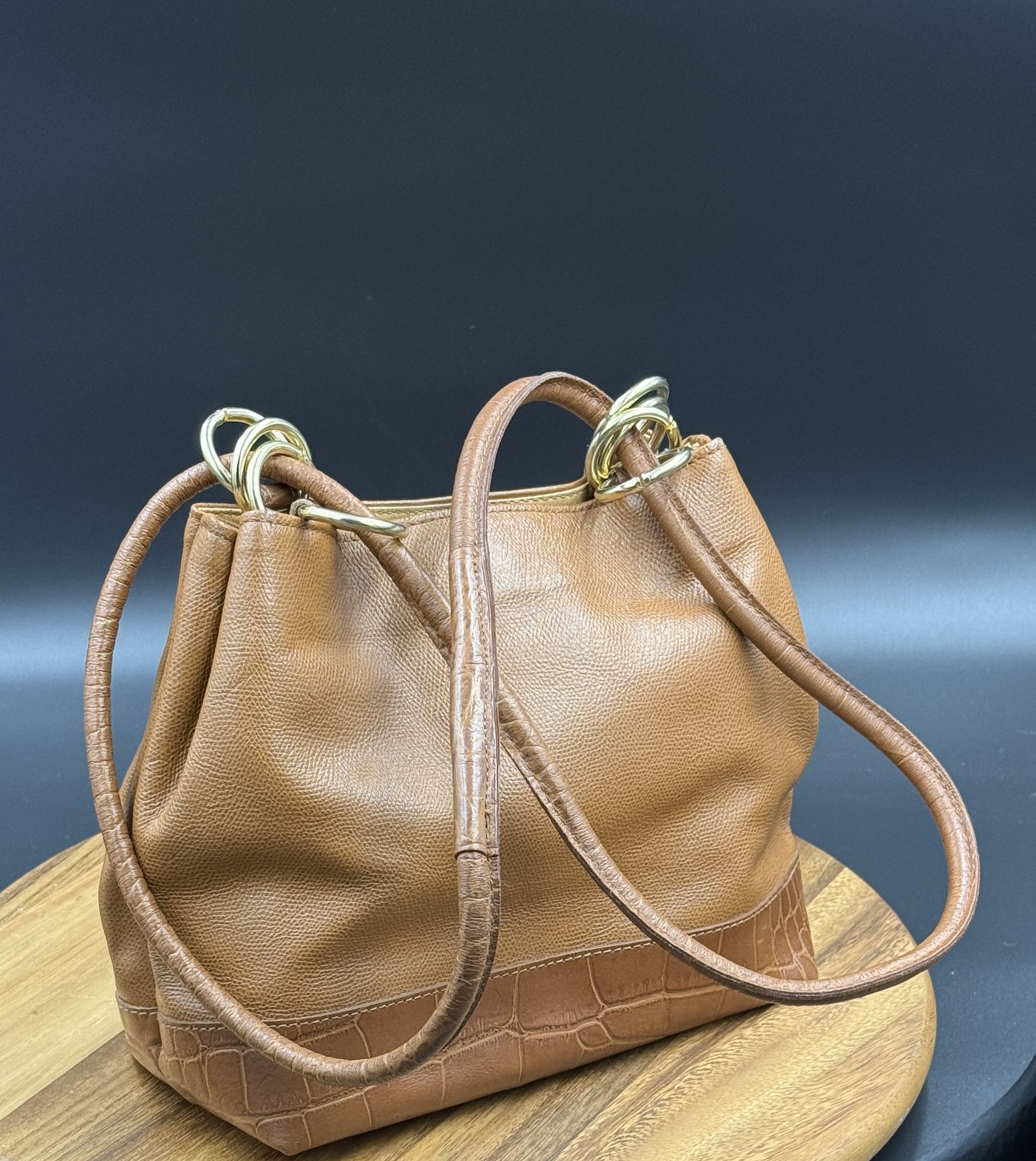 SAKS FIFTH AVENUE 90’s Y2K Bucket Made In Italy Leather Tote Bag Chain Handles