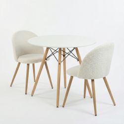 Homy Casa 3PC CHAD Dining Table Set 31.5" Matte White Zomba Upholstered Dining Chairs Set of 2