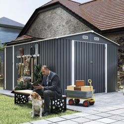 9x11 ft. Outdoor Utility Tool Shed, Metal Storage Shed with 3 Lockable Doors (102.6 sq. ft.)