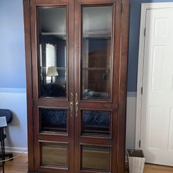 Vintage Solid Wood Bookcase with Glass and Wooden Shelves
