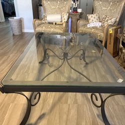 Large Iron And Glass Coffee Table