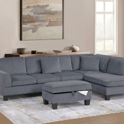 3-pc Sectional Sofa / Storage Ottoman Brand New