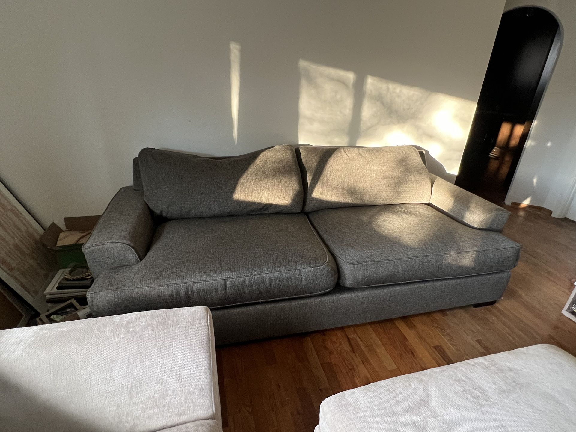 Large Dark Gray Feather-Down Sofa – 100” Wide – Machine Washable Covers