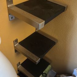 Silver And Wood Floating Shelves