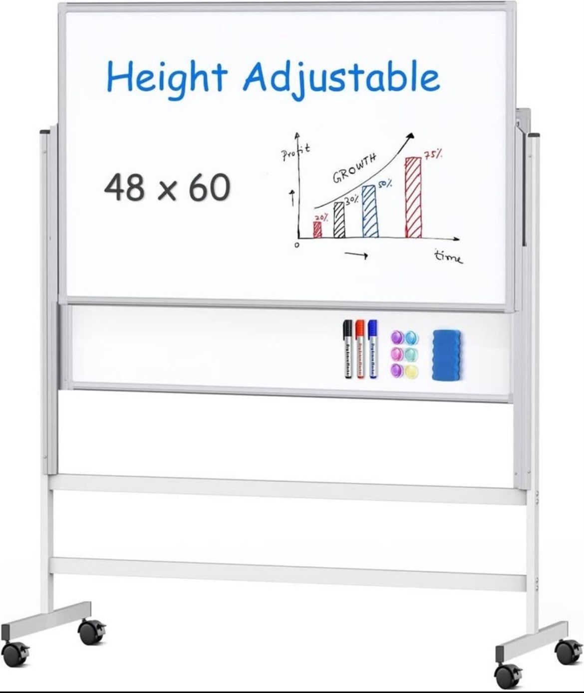 Maxtek 48x60 Rolling Double Sided Whiteboard