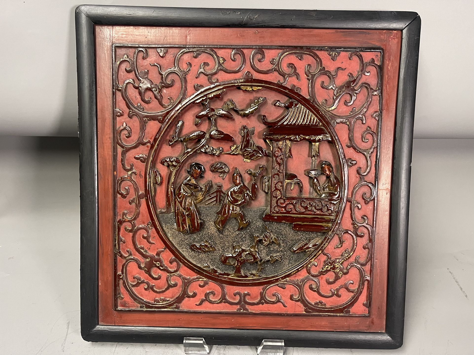 19th Century Qing Dynasty Panel with Love Story & Dragons Pattern