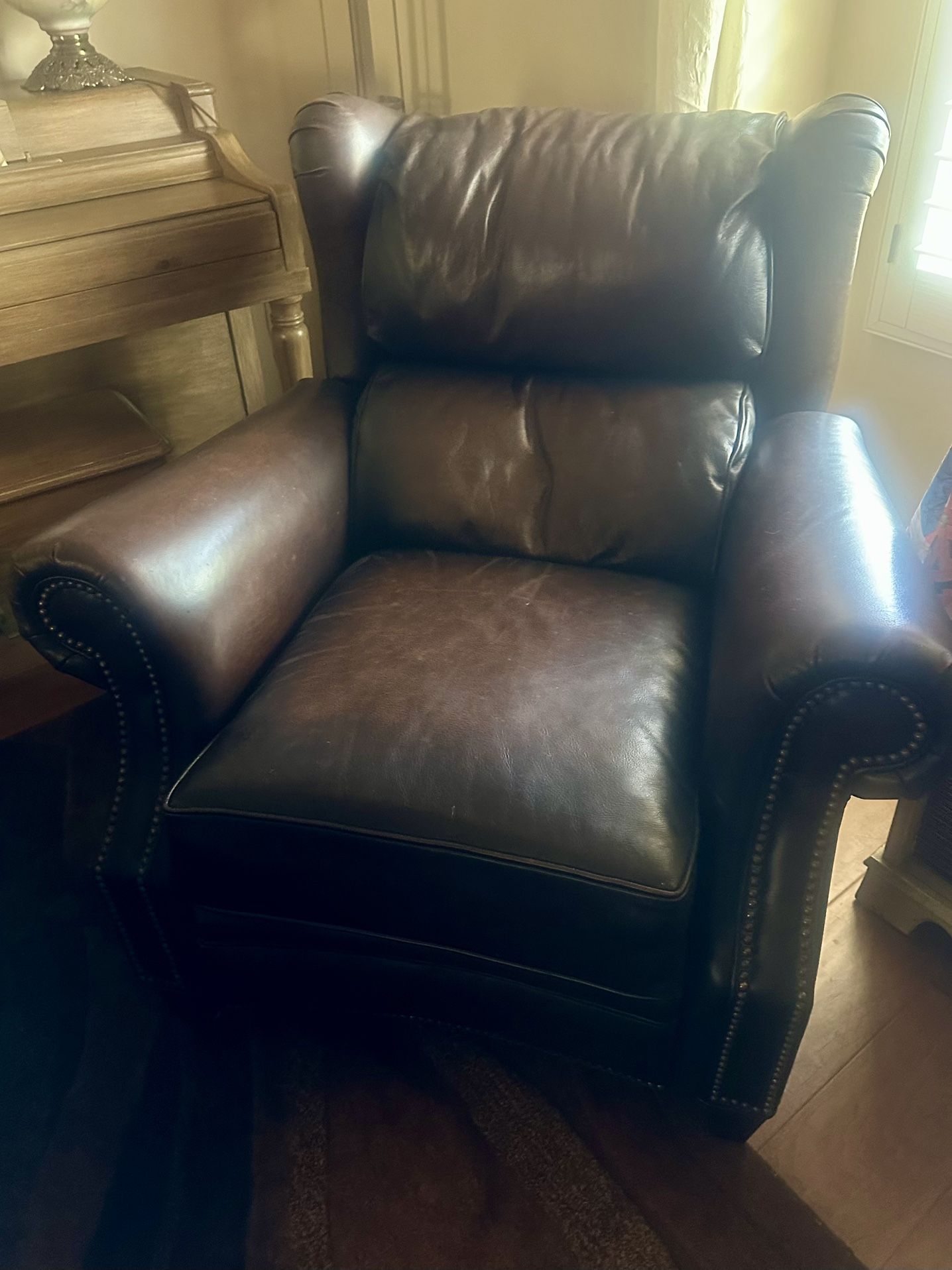 Deep Brown Leather Reclining Sofa Chair