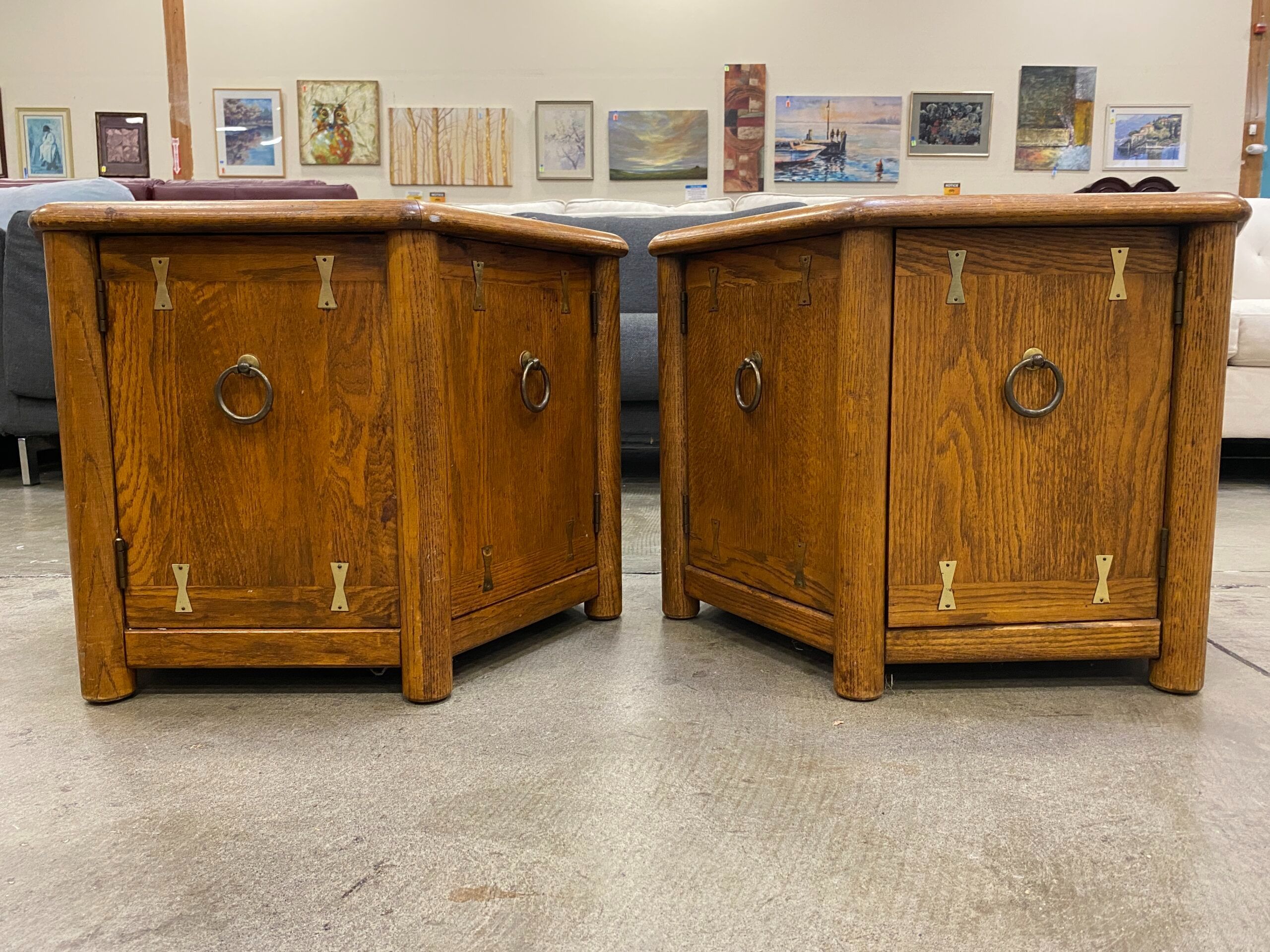 Hexagonal Cabinet End Table with Brass Bowtie Accents (Set of 2)