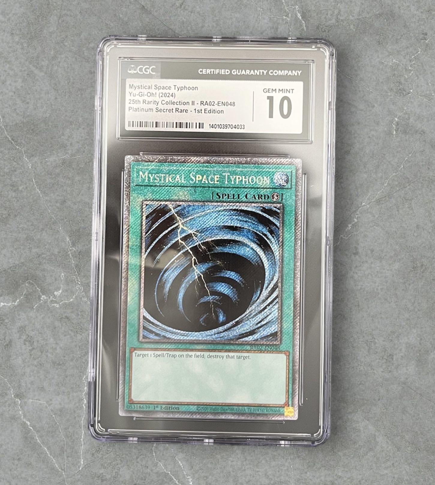CGC 10 Yu-Gi-Oh! Mystical Space Typhoon RA02 Platinum Secret Rare Graded Card POP. 1