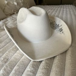 Beautiful White Cream And Silver Embroidered Cowboy Hat