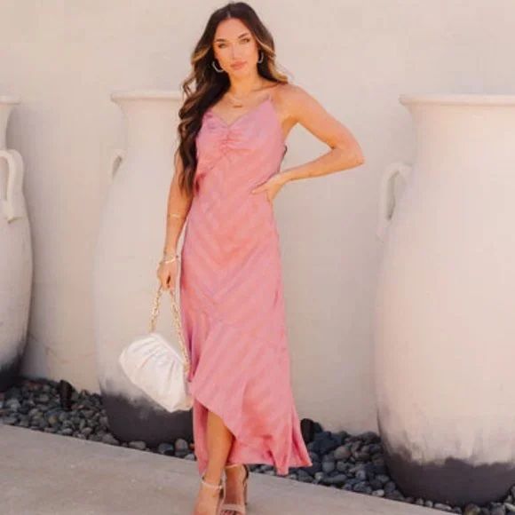 Brand New VERONIKA SATIN HIGH LOW RUFFLE MAXI DRESS