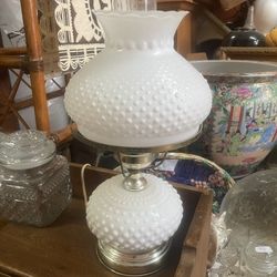 Antique White Milk Glass Hurricane Lamp 