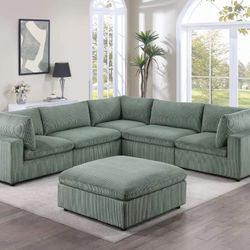 Sage Green Corduroy Sectional Sofa 