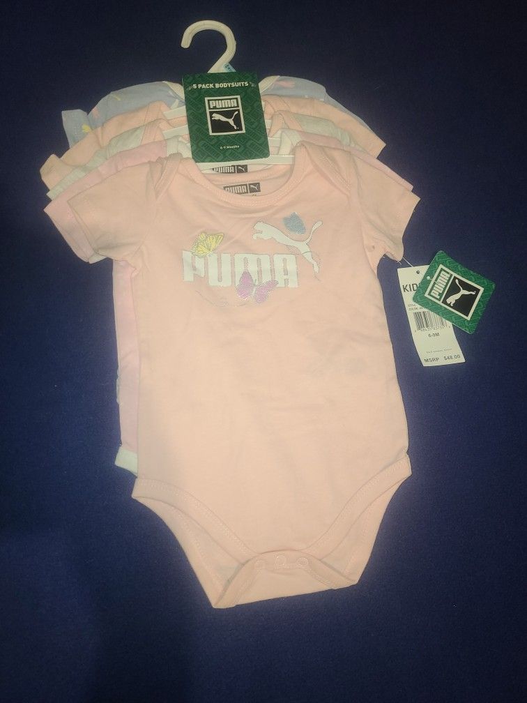 Puma 6-9 M (×5) Pack Bodysuits. Brand New/ Tags Still Attached!
