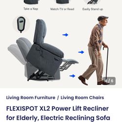 FLEXISPOT XL2 Power Lift Recliner for Elderly, Electric Reclining Sofa with Massage and Heat, Fabric Lift Chair with Side Pockets for Living Room
